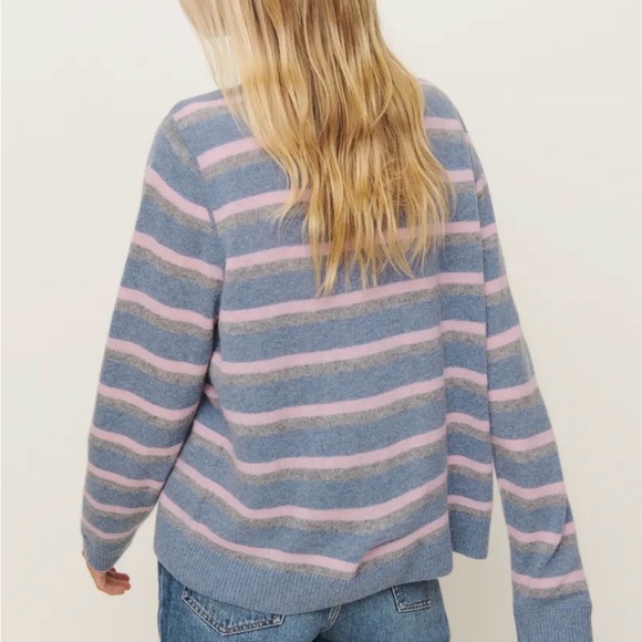 Reformation Cashmere Boyfriend Sweater in Slate Blue Multi Stripe size Small - Picture 2 of 6